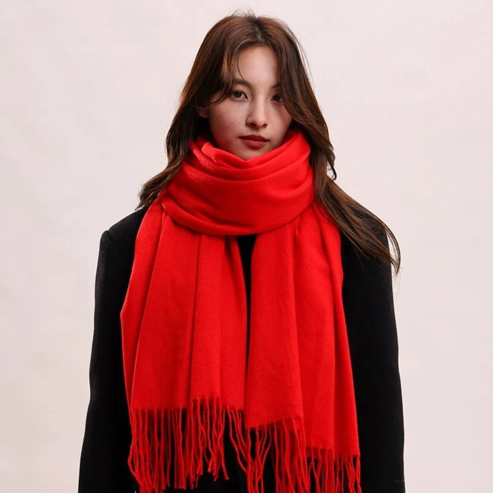 

Fashion Tassel Imitation Cashmere Scarf Korean Style Thickened Women Shawl Soft Windproof Long Wool Scarf Student