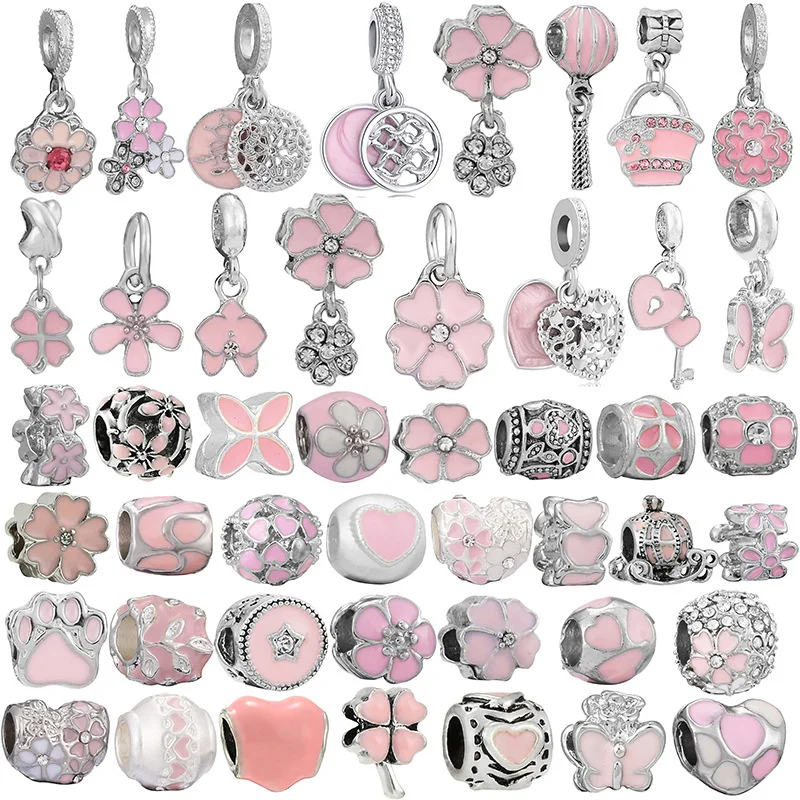 2024 New Pink Mom Pendant Drip Oil Series Alloy Love Beaded Charm Bracelet Beads For Pandora DIY Women Fine Jewelry Gifts