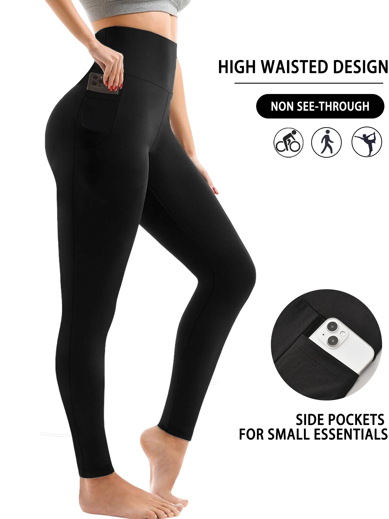 Super Soft Sports Leggings With Pockets For Women High Waisted Workout Yoga Running Push Up Gym Fitness Tight Pants Women's