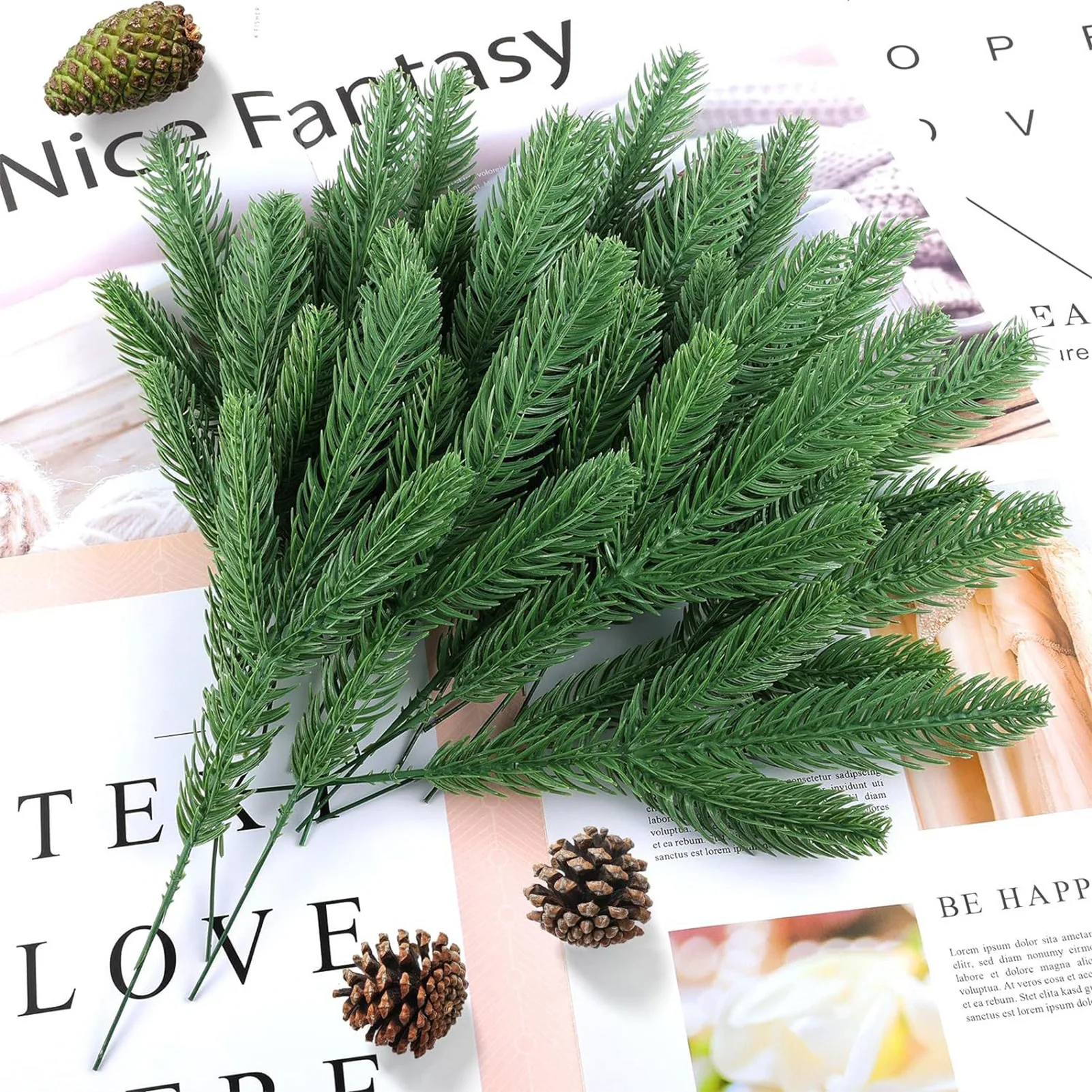 Artificial Green Pine Plants Not Fade Shiny Christmas Green Plants for Christmas Gifts Christmas Card Making