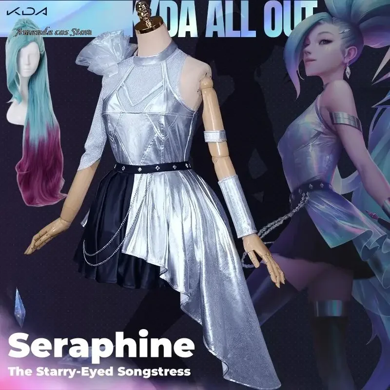 Seraphine Anime Game LOL Cosplay Costume The Starry-Eyed Songstress KDA All Out Clothes And Wig Sexy Women Carnival Costume Set