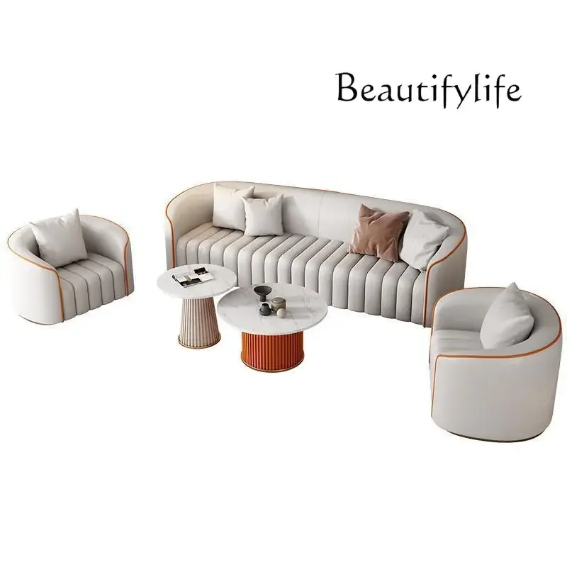 

Hotel leather art large sofa combination modern small apartment living room straight sofa
