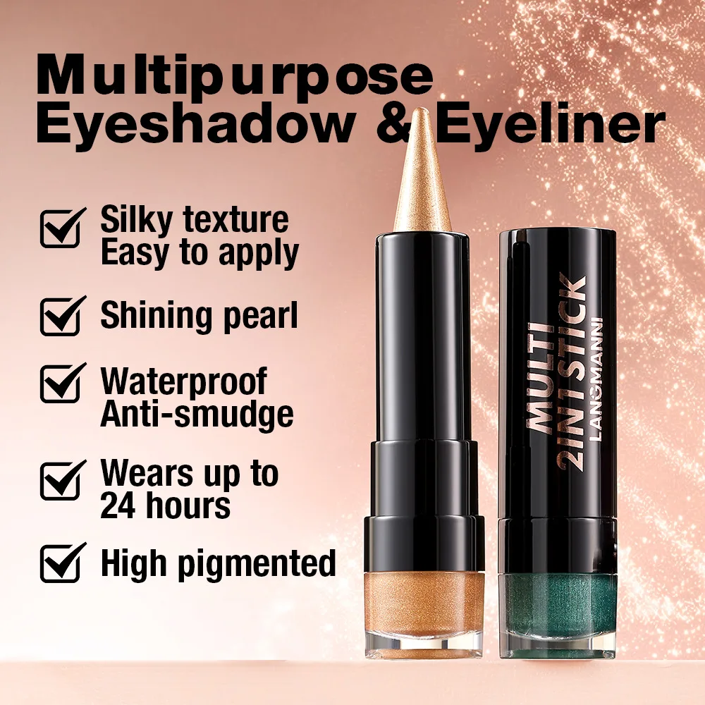 LANGMANN 10-kleuren parelmoer oogschaduwpotlood met twee uiteinden – multifunctionele blendbare make-upstick voor ogen en gezicht