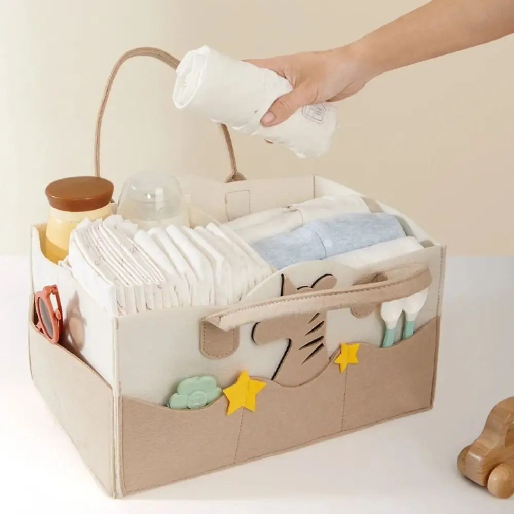 

Felt Material Diaper Organizer Cartoon Print Foldable Design Portable Baby Organizer Non-Woven Fabric Portable Bag
