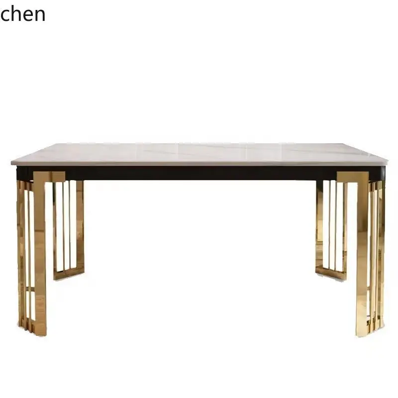 YFY Modern Minimalist Marble Dining Table and Chair Set for Home Multi-Person  Stainless Steel Small Apartment Nordic Style