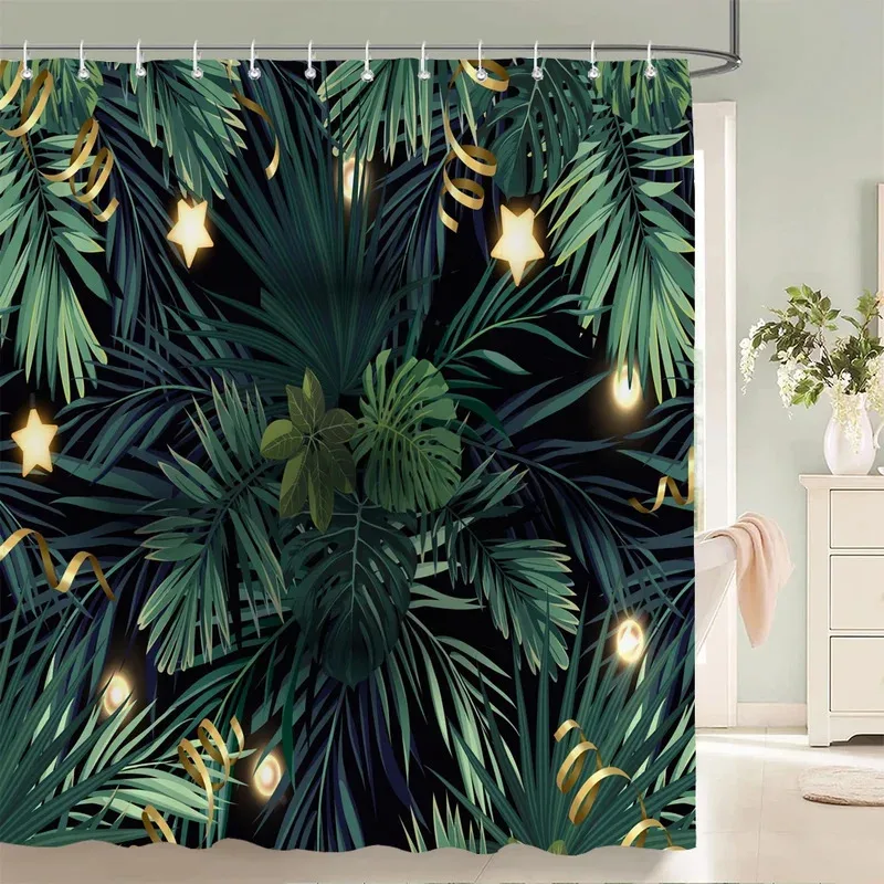 

JHB23Green Plant leaves Printed Shower Curtain Waterproof Polyester Curtain With Hook Decoration Bathroom Curtain 3D Shower 9Kj(