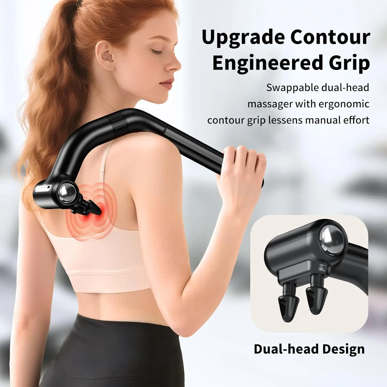 Dual-Head Massage Gun with Extension Handle, 3-in-1 Detachable Handheld Percussion Muscle Massager for Back Neck Shoulder Body D
