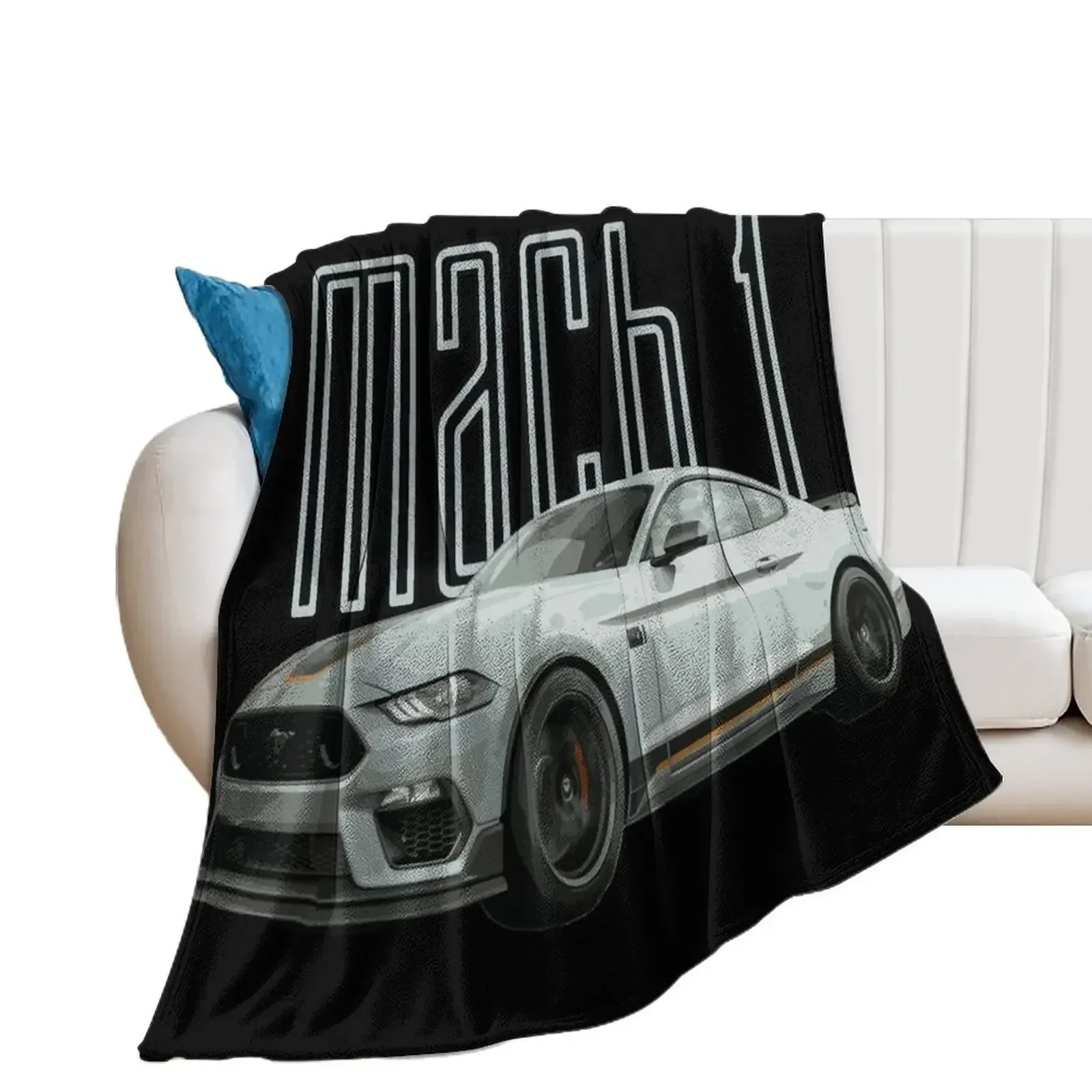 

MACH 1 Mustang GT 5.0L V8 Performance Car Fighter Jet Gray Throw Blanket Plaid Tourist Blankets