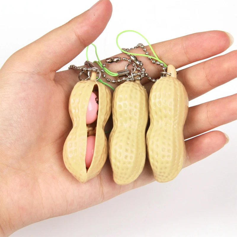 5Pcs Cartoon Cute Stress Relief Peanut Simulatlon Squeeze Toys Children's Squeeze Food Toys Funny Venting Toys Pendant Kids Gift