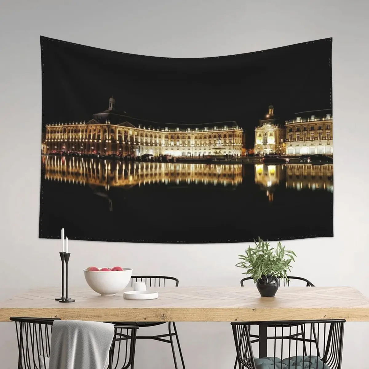 

Miroir d'eau- Water Mirror of Bordeaux, France (night edition) Tapestry Home Supplies Wallpapers Home Decor Tapestry