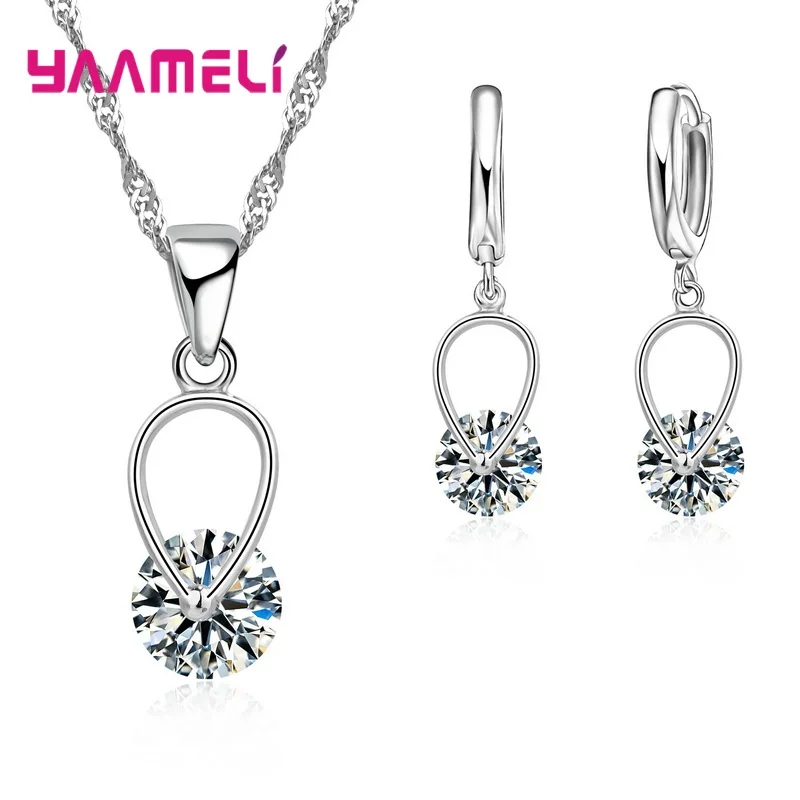 Sterling Silver 925 Jewelry Sets for Women Girls 34 Model Option Austrian Crystal Rhinestone Pearl Pendant Necklace Earrings