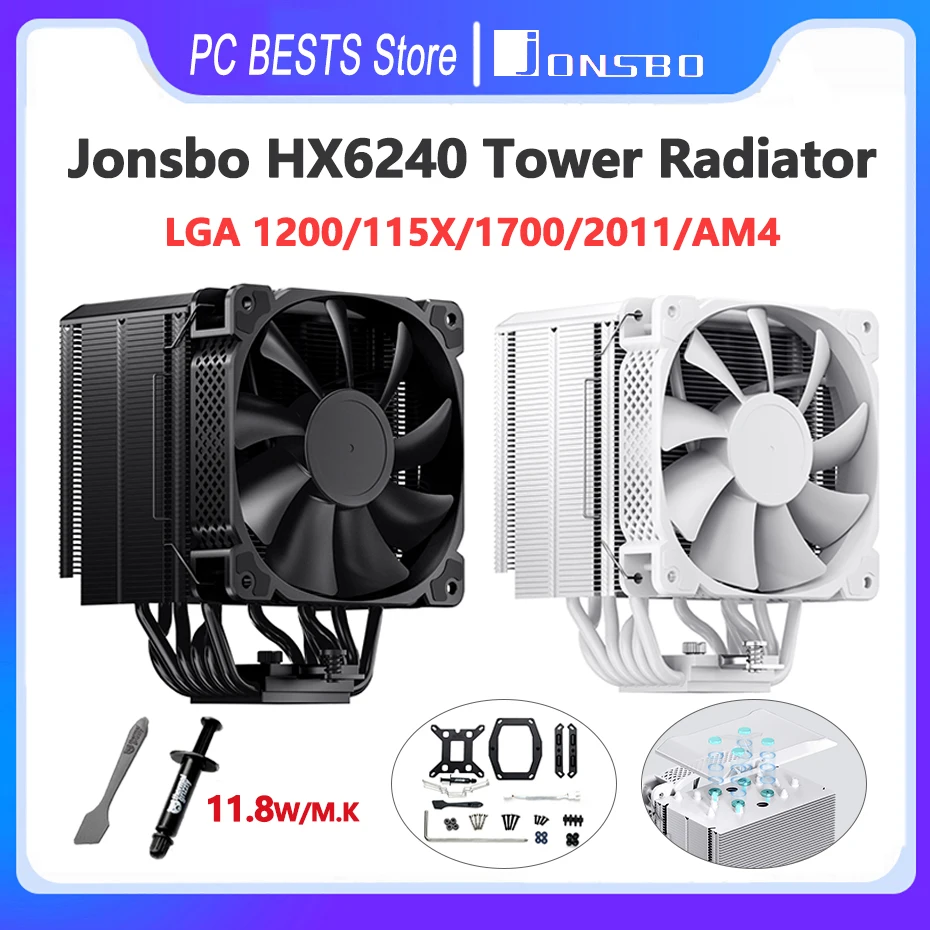 

Jonsbo HX6240 Radiator Tower CPU Pure Copper 6 Heat Pipes 12cm Fan PWM Smart Temperature Control Cooling LGA 1200 115X 1700 2011