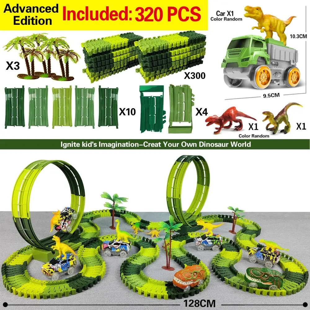 Dinossauro mundo escalada pista trem ferroviário brinquedo anti-gravidade pista elétrica brinquedo educacional pista flexível dinossauro pista carro
