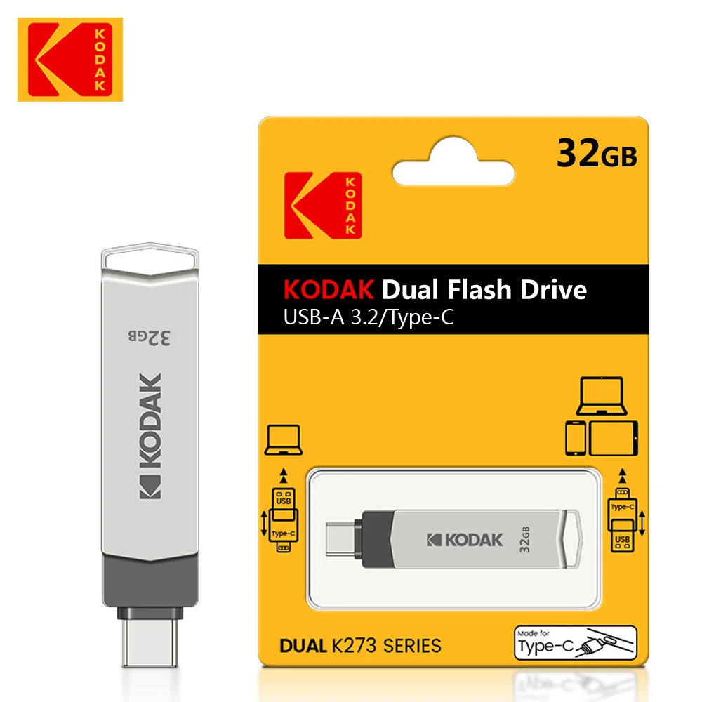 Kodak k273 high-speed USB flash drive 3.2 interface Type-C mobile phone computer dual-use 32G-256G storage USB flash drive 128G