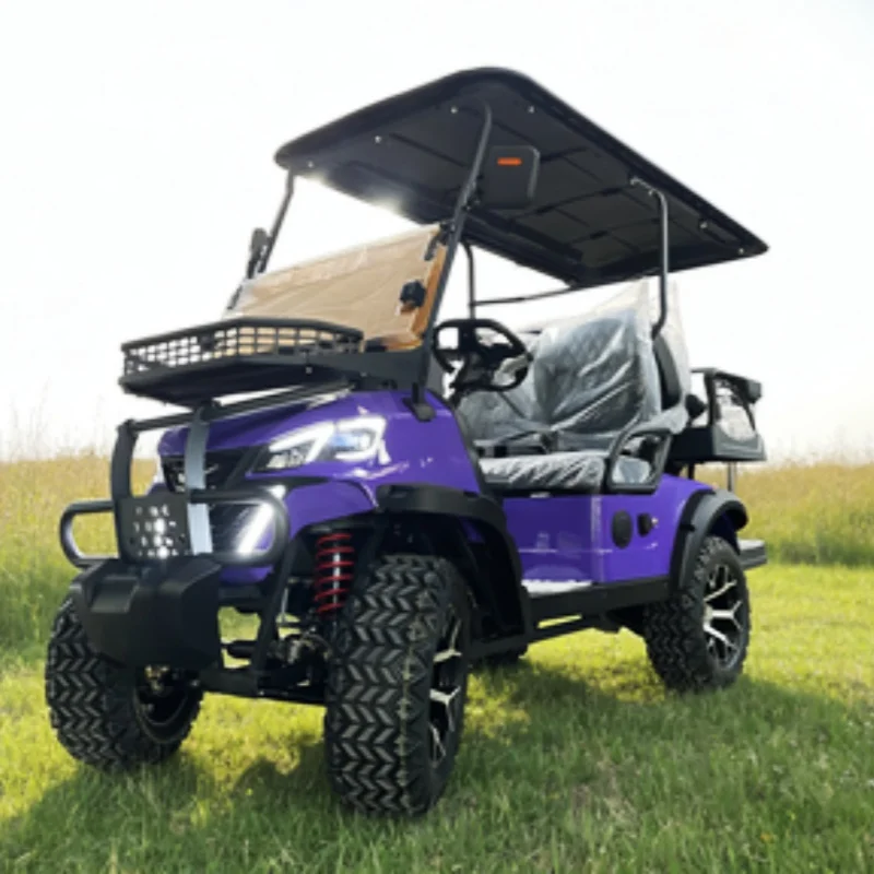 

Factory Golf Buggy Lithium 4 Seater Club Solar Panels Electric Golf Cart Front Bumper 14-Inch Off-Road Tires Aluminum Wheels
