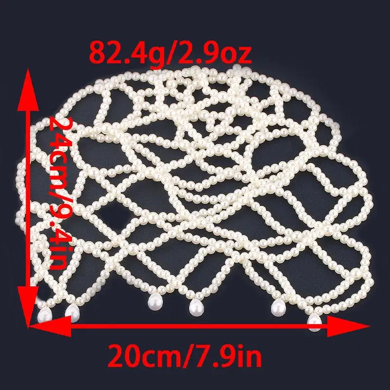 

Stylish Pearls Weave Hat Retro Mesh Headdress Imitation Pearl Forehead Chain Headpiece Exquisite Bride Wedding Accessories