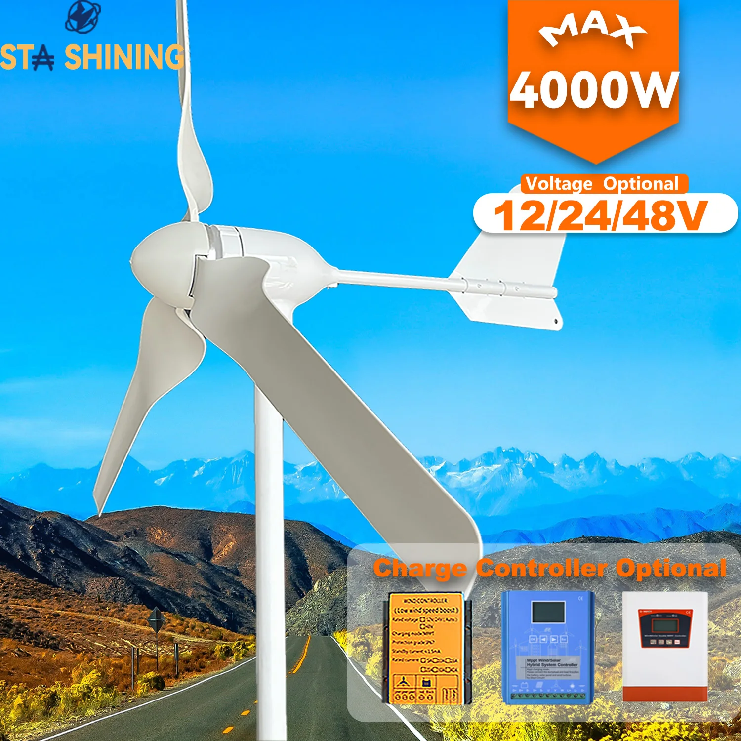 

【Higher-Output】Horizontal Wind Turbine Generator 4000W Windmill w/MPPT Charger/Hybrid Solar Wind Power System, Home Use 3 Blades