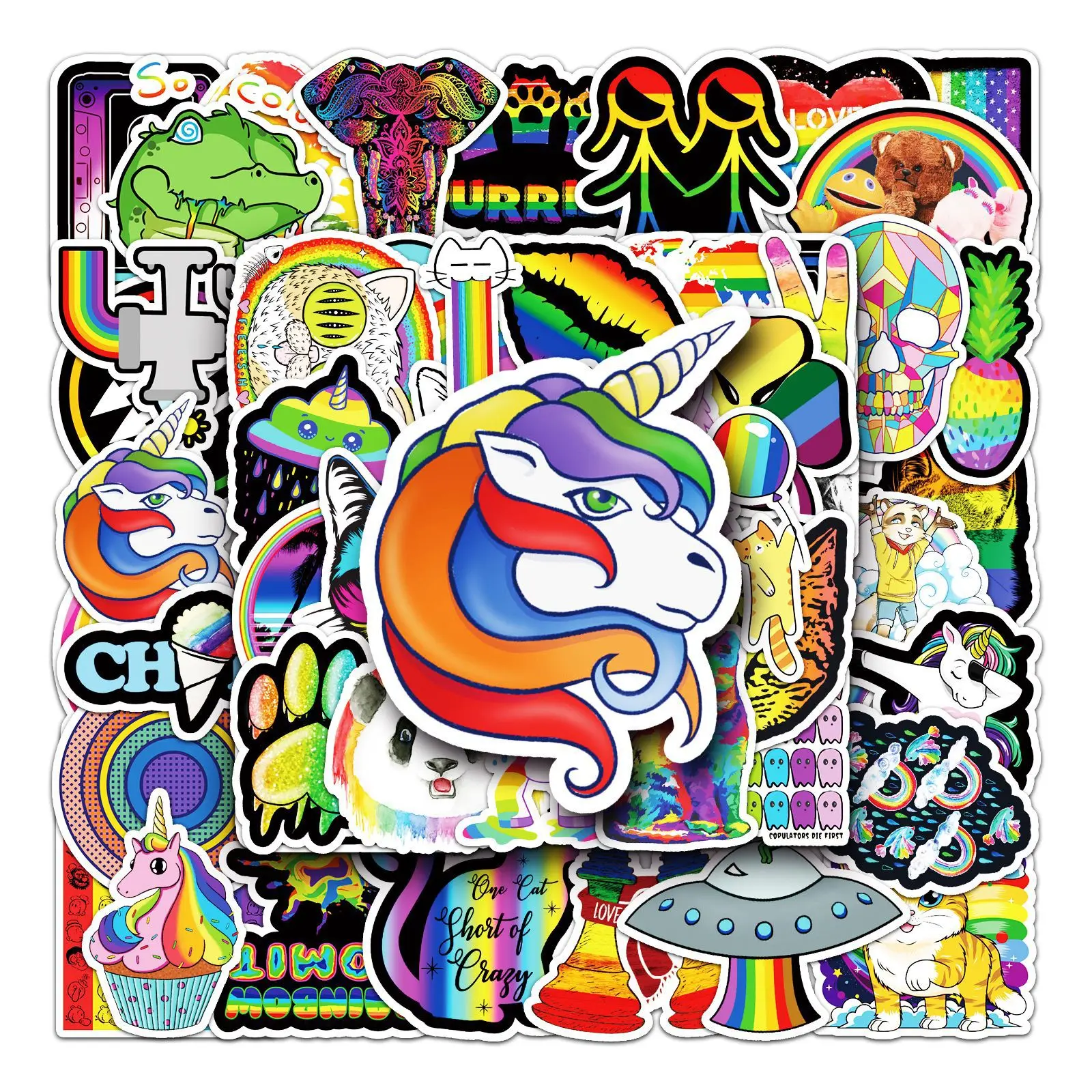 

10/50PCS Cartoon Colorful Rainbow Doodle Personalized Trend DIY Decorative Luggage Computer Waterproof Sticker Kids Toy
