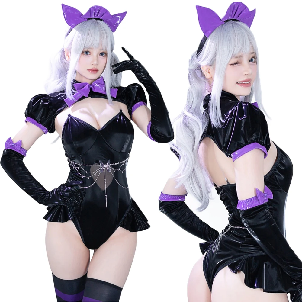 

Женский сексуальный японский комбинезон из искусственной кожи для девочек, комплекты костюмов для косплея, вечерние колготки, блестящее полое боди, нижнее белье, наряды на Хэллоуин