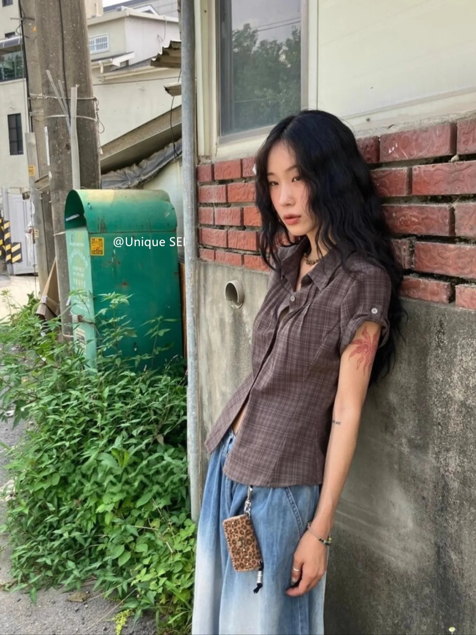 

Retro Japanese Sle Plaid Slim Fit Casual Soft Pleated Collared ort Sve irt Top Korean Sle Straight Cut Commute Wind