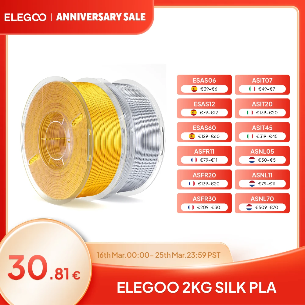 

ELEGOO 2KG Silk PLA Filament 1.75mm 3D Printer Filament for FDM 3D Printers Elegoo PLA for Elegoo Centauri Carbon
