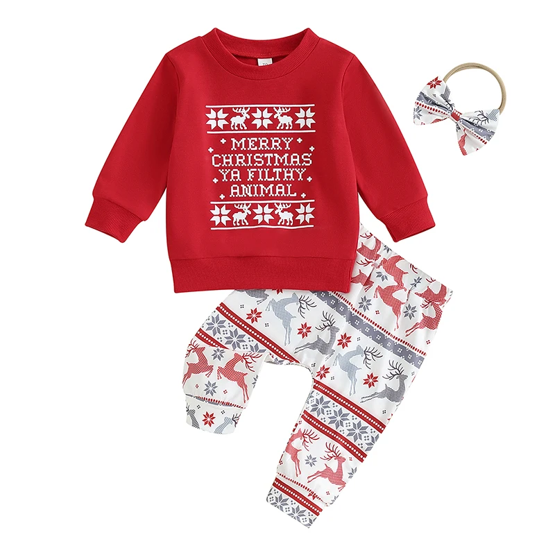 

Kupretty Newborn Baby Girl Christmas Outfit Long Sleeve Santa Crewneck Sweatshirt Pants Headband Sets Toddler Winter Clothes