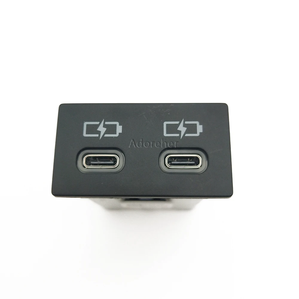 1PC White LED Light Dual TYPE-C Socket Car Fast Charger Power Adapter for Toyota Camry Corolla RAV4 Land Cruiser 18-22