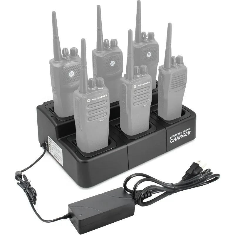 Six Unit Multi Charger for Motorola CP200D CP200 EP450 GP3688 R2 XIRP3688 DEP450 & NNTN4851 NNTN4497 NNTN4970 PMNN4450 Batteries