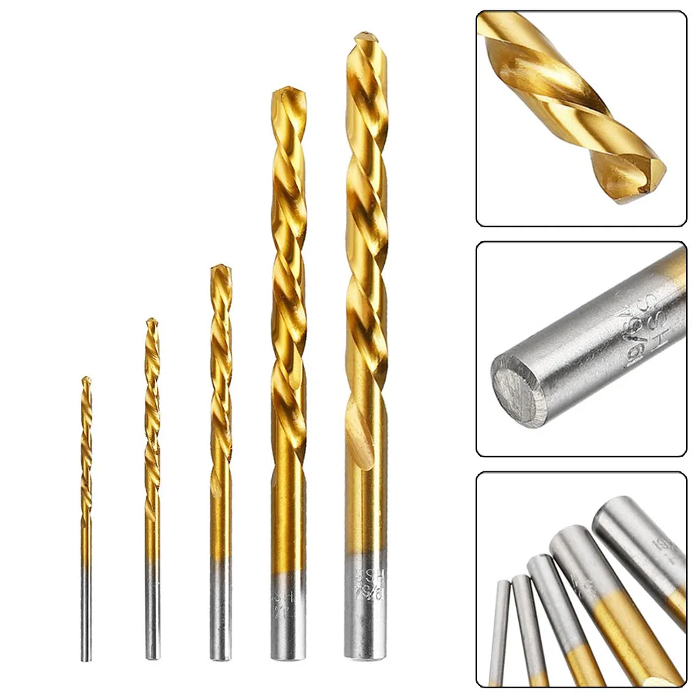 

5pcs Titanium Coated Drill Bits HSS High Speed Steel Drill Bits Set Tool Multi Function Metal Drills Left Hand Drill Bits 3.2-8.