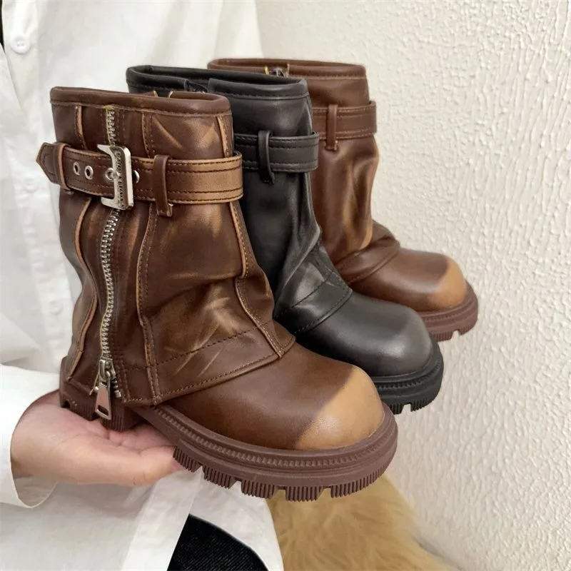 

Girls Splicing Short Boots 2025 Autumn and Winter New Children's Retro Girls Knight Boots Girls Zipper Fashion Trendy Boots