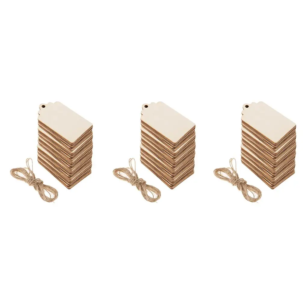 150Pcs Natural Blank Wooden Rectangle Gift Tags for Wedding Rope