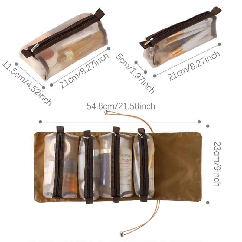 Tas rias wajah dapat dilepas 4 dalam 1, tas penyimpanan perlengkapan mandi terpisah lipat perjalanan, kantong rias portabel, tas kosmetik 1 buah