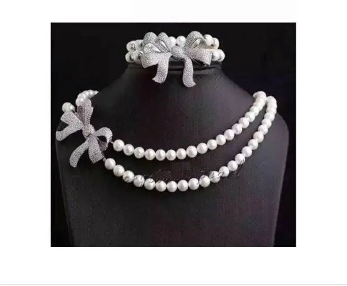 

Double StrandsAAA7-8MMAkoya White Pearl Necklace18" Bracelet 7.5-8" Beautiful