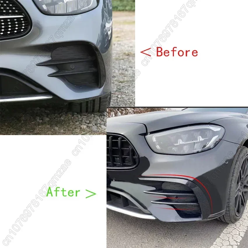 Car Front Bumper Lip Splitter Spoiler Fog Light Trim Tuning For Mercedes-Benz E-Class W213 E260 E300 E53 AMG 2021-2023 ABS Black