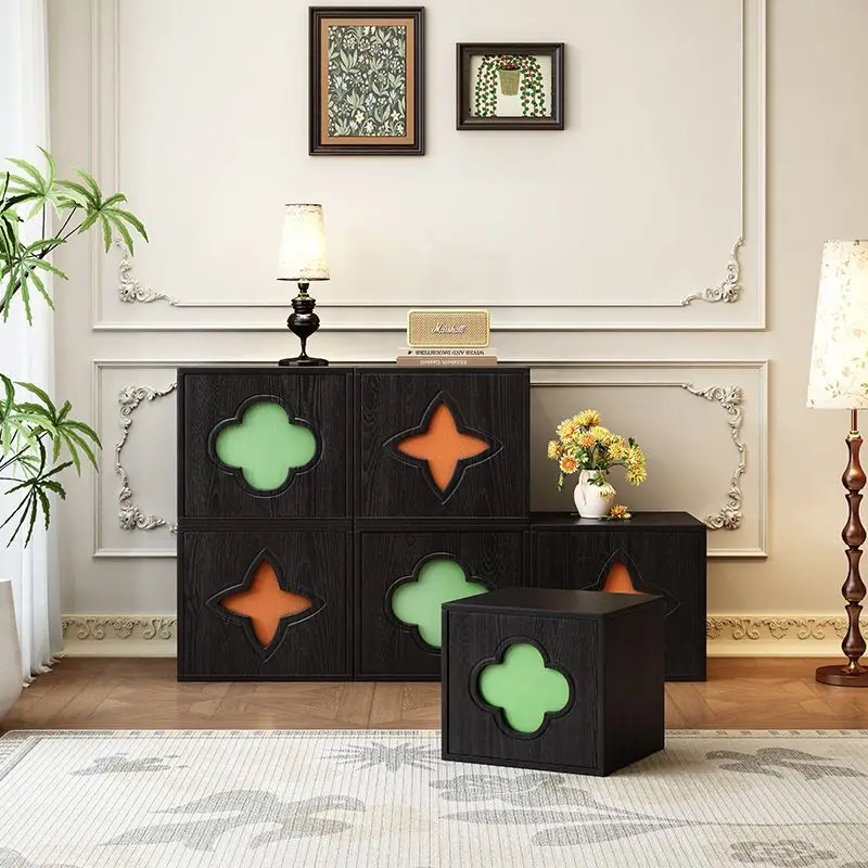 Modular Stackable Storage Cabinet with Colorful Circular Doors  for Living Room & Entryway & Bedroom