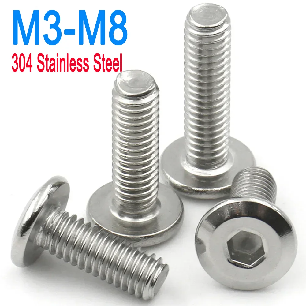 

5 / 10 / 50 M3 M4 M5 M6 M8 304 Stainless Steel Flat Hex Hexagon Large Furniture Socket Rivet Screw Joint Connect Allen Head Bolt