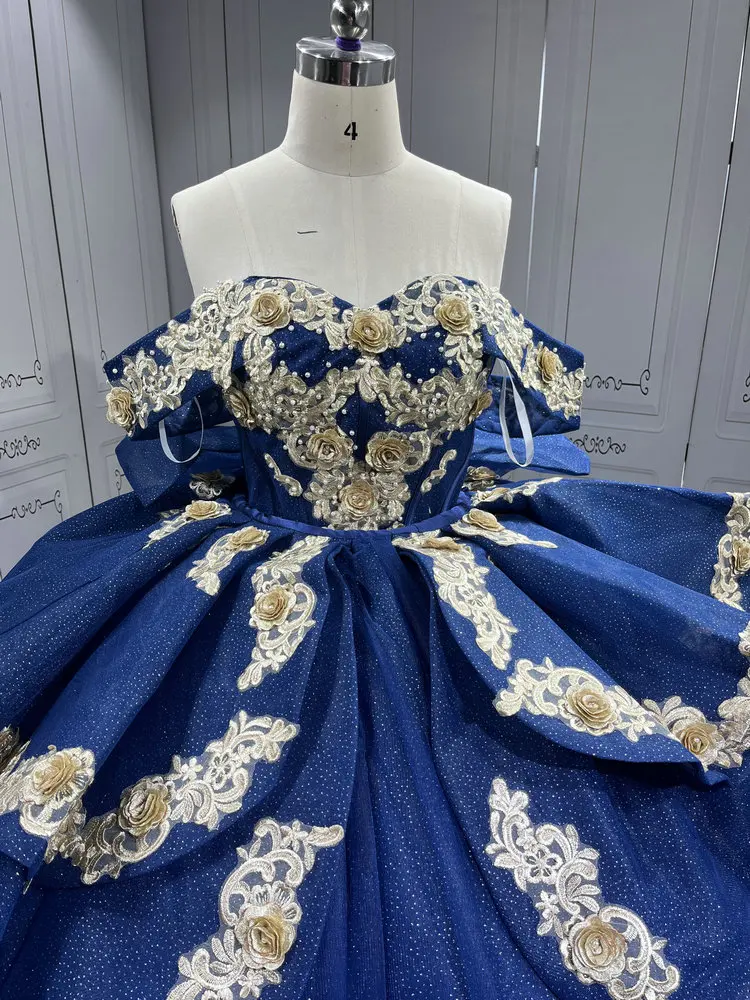 فستان Mumuleo 3 في 1 باللون الأزرق الداكن Quinceanera مع فستان الدب المطابق والفساتين القصيرة vestidos de quince anos