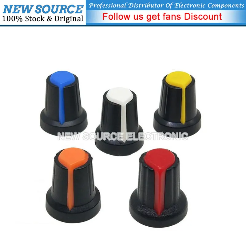 30 sztuk WH148 pokrętło potecjometru żółty pomarańczowy niebieski biały czerwony 15x17mm AG2 gałka NewSource
