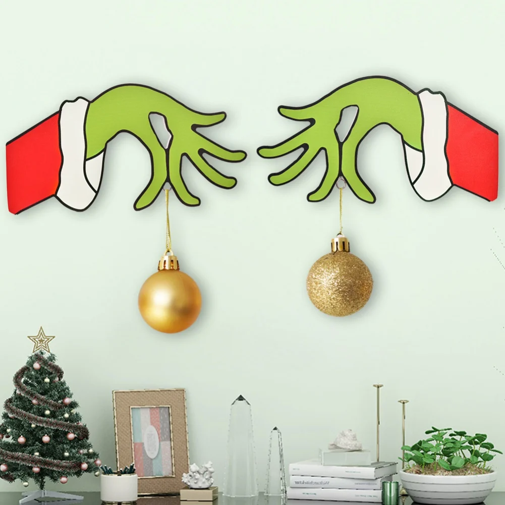 Christmas Decoration Wood Christmas Left And Right Hand Home Wall Decorations Left Right Hand Door Hanging Decoration Pendant