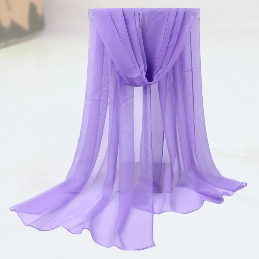 Solid Color Scarf 180X70Cm Purple Premium Polyester Sunscreen Scarves For Women Uv Protection Beach Shawl Dual Use Dancing