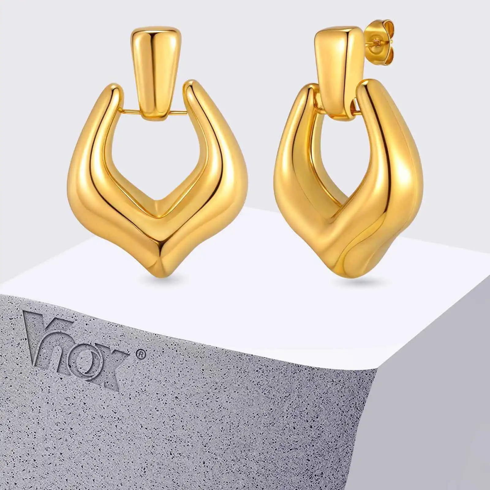 

Vnox Minimalist Geometric Pendant Gold Plated Earrings, Stainless Steel Anti-allergy, Female Ear Jewelry Party Gifts