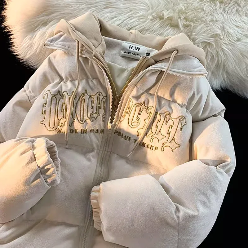 

Retro Embroidery Men Women Oversized Jacket Winter Down Cotton Hooded Parkas Coat Hip Hop Loose Overcoat Thicken Warm Outerwear