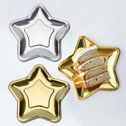 10pcs Disposable Paper Plate Golden Silver Five-pointed Star New Year Birthday Wedding Party Bar Hotel Feast Banquet Decoration