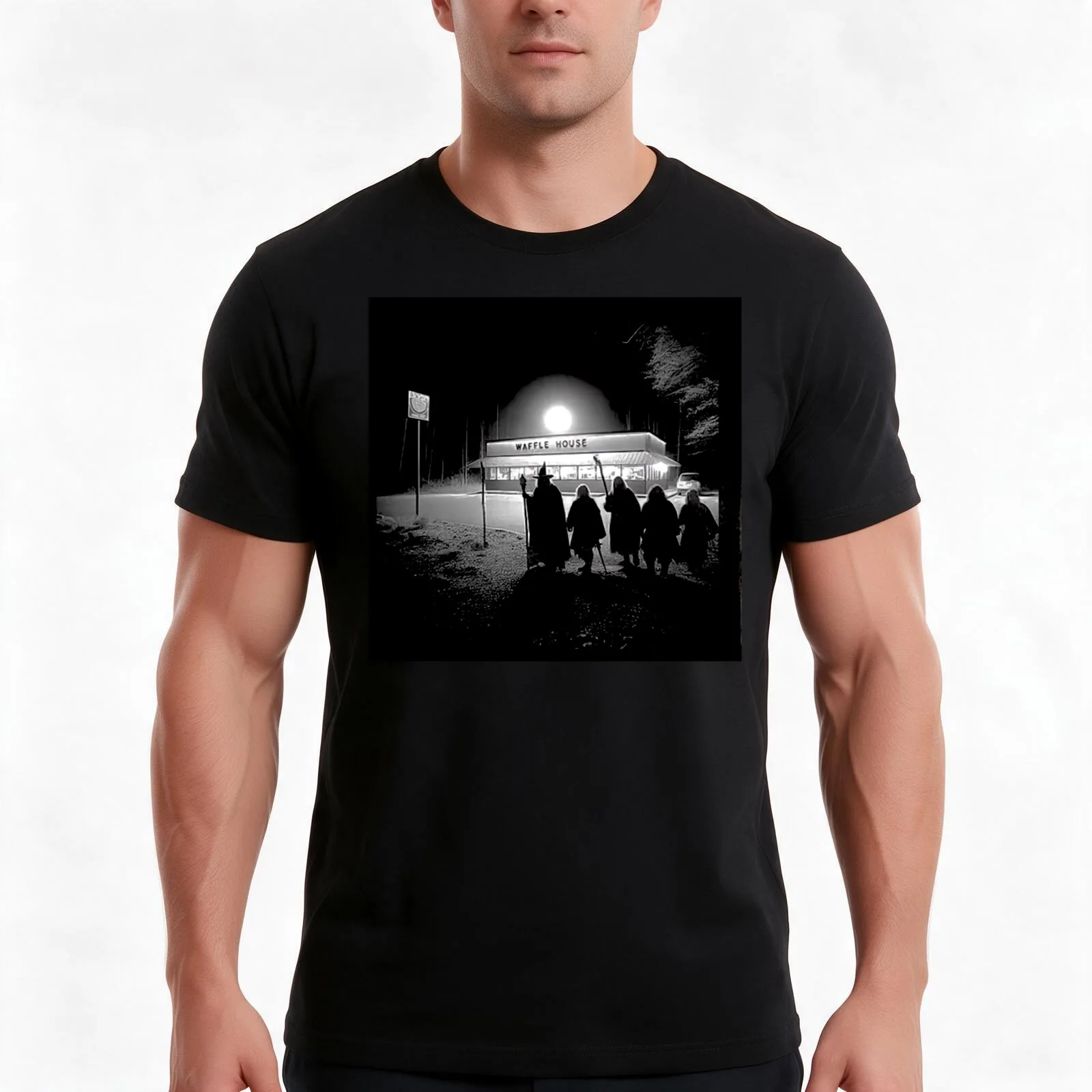 A group of wizards visit a waffle house T-Shirt Summer Casual Cotton Tee Oversized Streetwear Tops Vintage Graphic Print