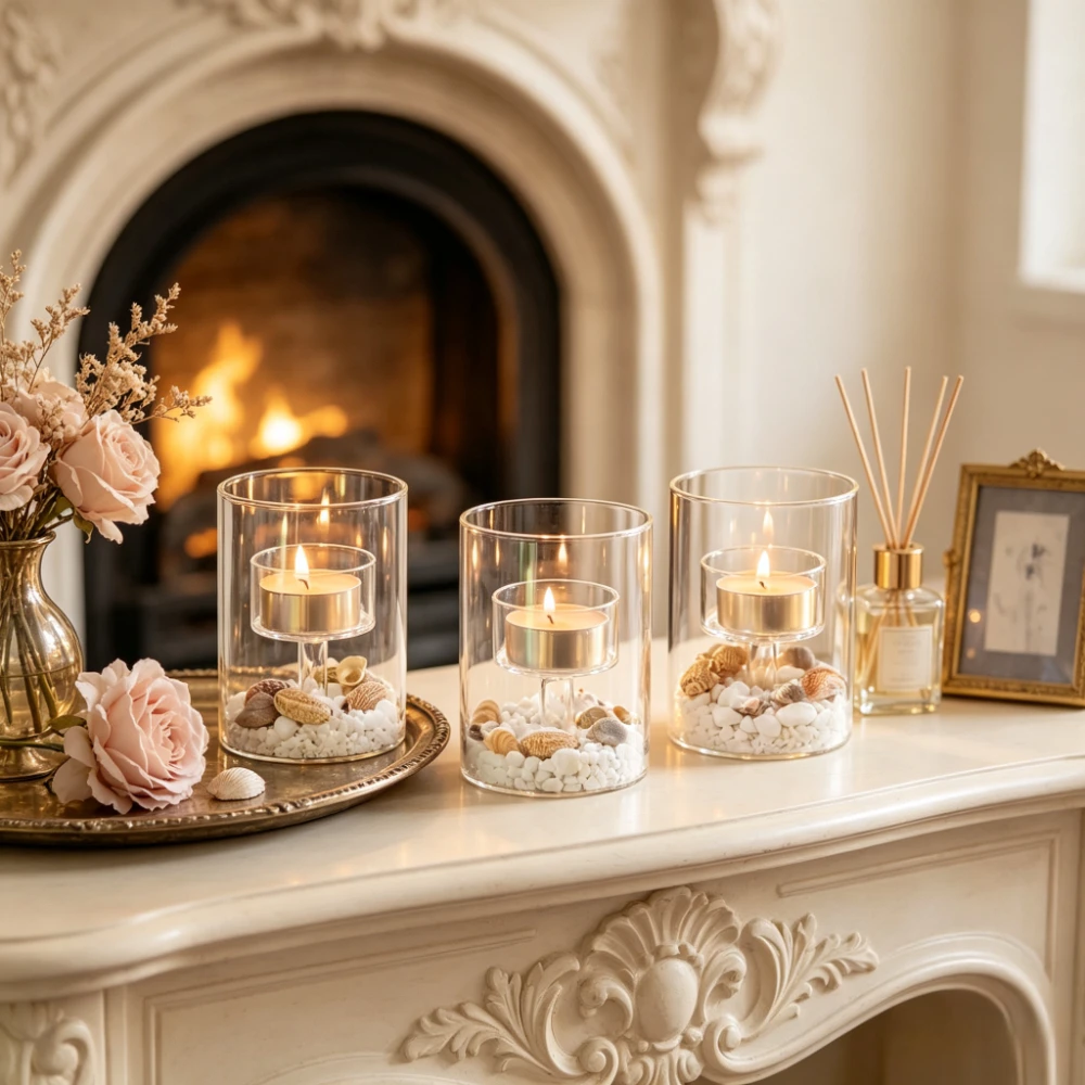 Modern Clear Double‑Layer Glass Candle Holder Cylinder Tealight Candle Stand Home Wedding Dinner Table Decoration
