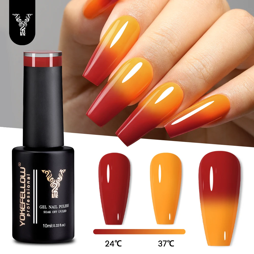 YOKEFELLOW termiczny żelowy lakier do paznokci 10ml czerwony żółty żel zmieniający kolor temperatura półtrwały lakier Soak Off Manicure UV