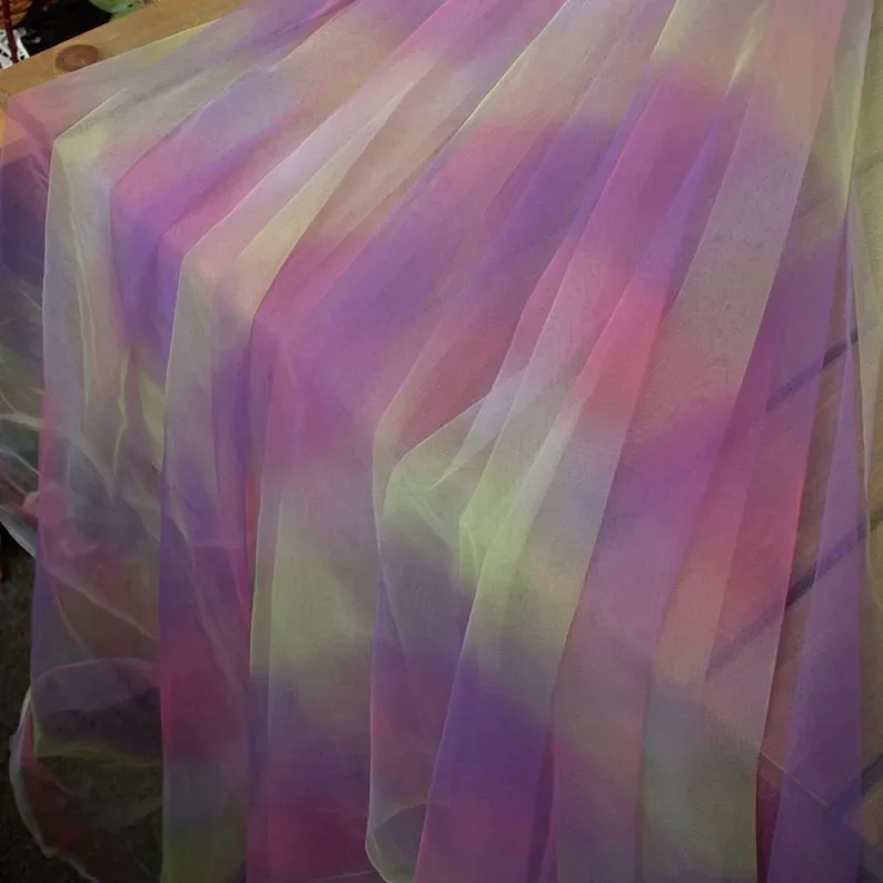 Gradient Rainbow Lace Fabric Pastel Rainbow Tulle Fabric for Wedding Ball Gown Prom Dress, Couture Dress, Tutu dress,