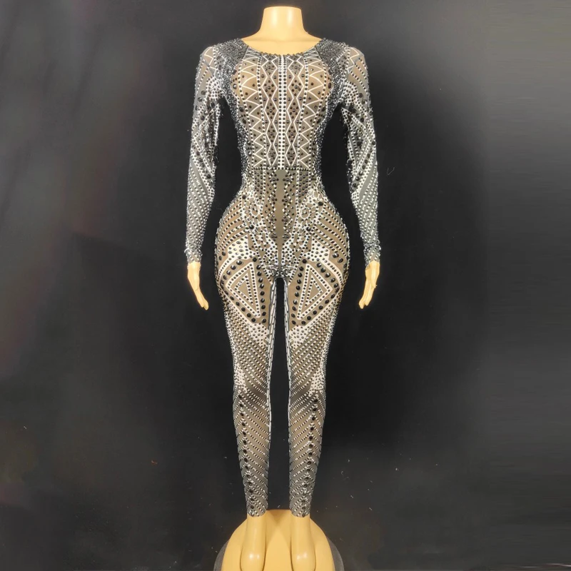 ハロウィンフルラインストーンジャンプスーツ女性ジャズダンサー衣装ドラッグクイーン衣装ナイトクラブバー DJ DS ステージレイブ着用 XS10117