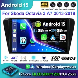 Android 15 Car Radio For Skoda Octavia A7 III 3 2013 2014 - 2018 Navigation GPS Multimedia Player Stereo wifi+4G Carplay DSP BT