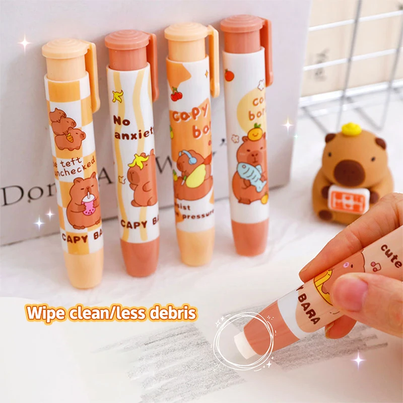 Random 1pc Kawaii Capybara Press The Eraser Clean Mess Free Cartoon Stationary Office Student Rubber Eraser Gift School Supplies